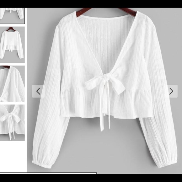 NEW SHORT KNOTTED BLOUSE WITH RUFFLES EDGES - Picture 1 of 4